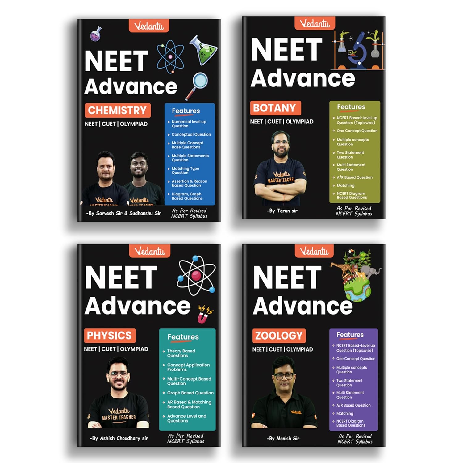 Vedantu NEET Advance Physics, Chemistry, Botany & Zoology Question Books Combo of 4 | NEET-UG 2026, CUET & Olympiad Prep | NCERT Topicwise MCQs, Theory, Graphs, A/R & Diagram-Based Questions