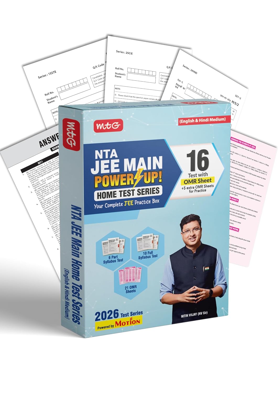 MTG NTA JEE Main Home Test Series For 2026 Exam By NV Sir Powered by Motion Institute | 16 Mock Test Papers + Answer Key With OMR Sheet for Practice ... on Latest NTA Pattern & JEE Main Syllabus)