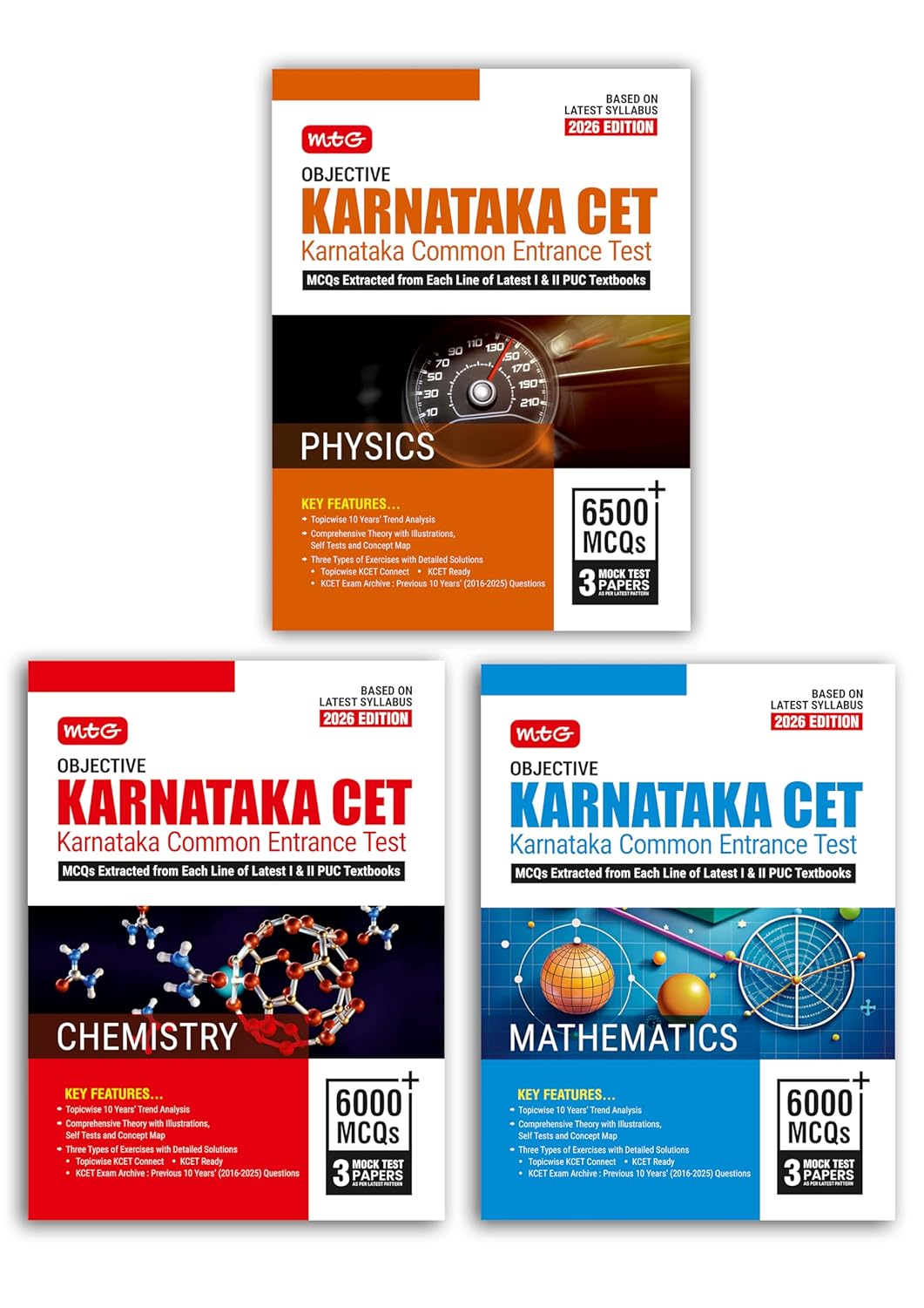 MTG Objective Karnataka CET (KCET) Physics, Chemistry & Mathematics For 2026 Exam (Set of 3 Books) | KCET Topicwise Theory with 10 Previous Years Solved Question Papers | KCET PYQs & Mock Test Papers
