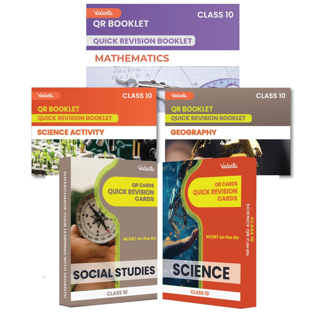 Vedantu Class 10 QR Flashcards & Booklets Combo Of 5 | Quick Revision Cards for Science & Social Studies with 3 QR Booklets for Science Activity Maths & Geography | CBSE 2026 Exam Preparation Guide