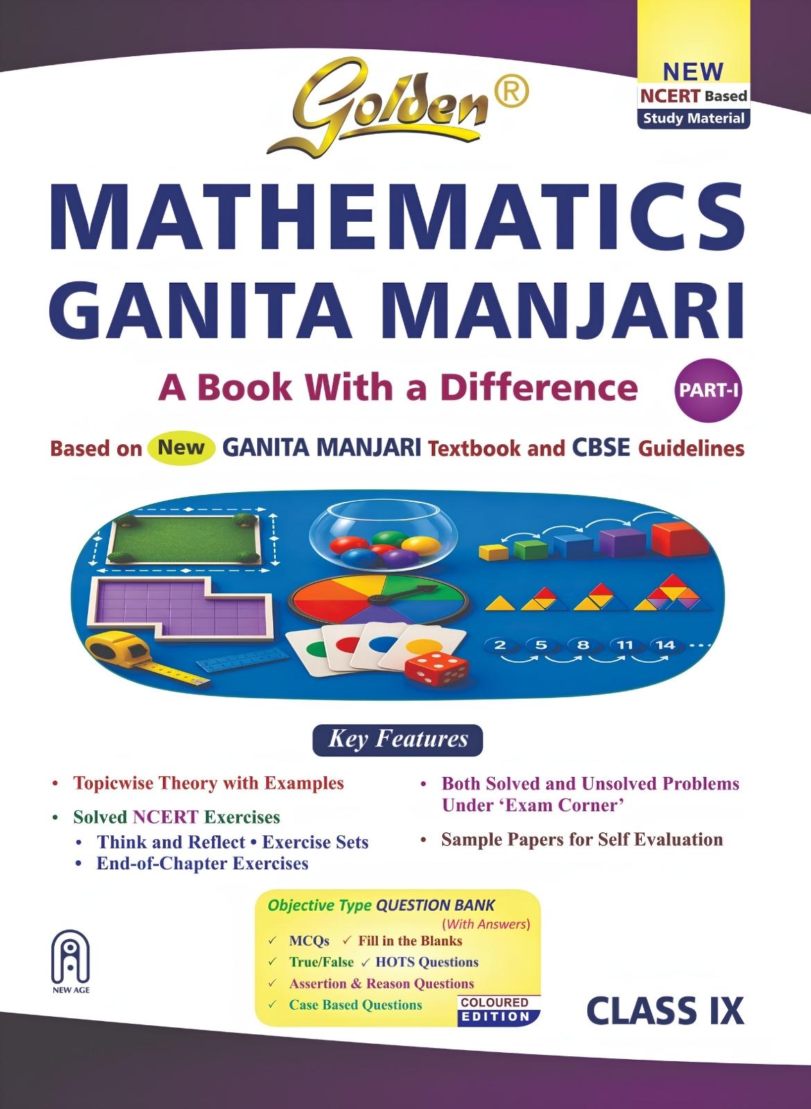 Golden Mathematics Study Material Based on New NCERT Ganita Manjari (Part-1) for Class 9 For 2027 CBSE Exams includes Objective Type Question Bank