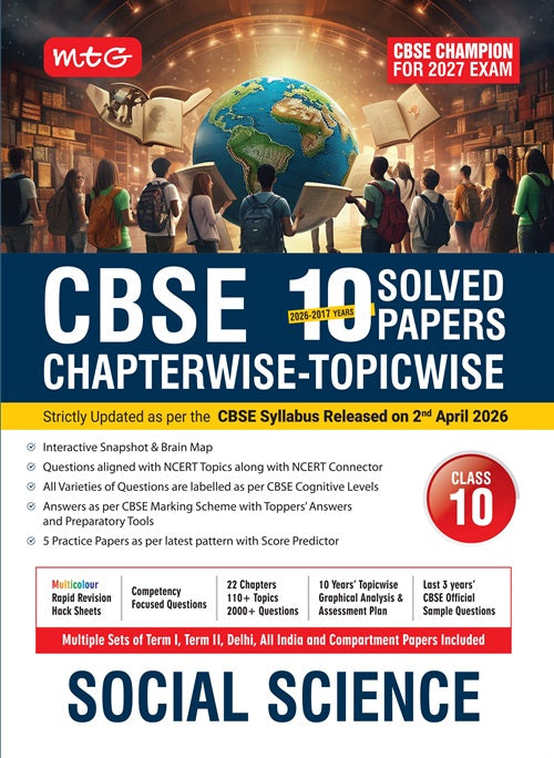 MTG CBSE Class 10 PYQs Book | 10 Years (2026-2017) Chapterwise Topicwise Solved Papers Social-Science - CBSE Champion For 2027 Exam | CBSE Sample Paper (As Per Latest Pattern)