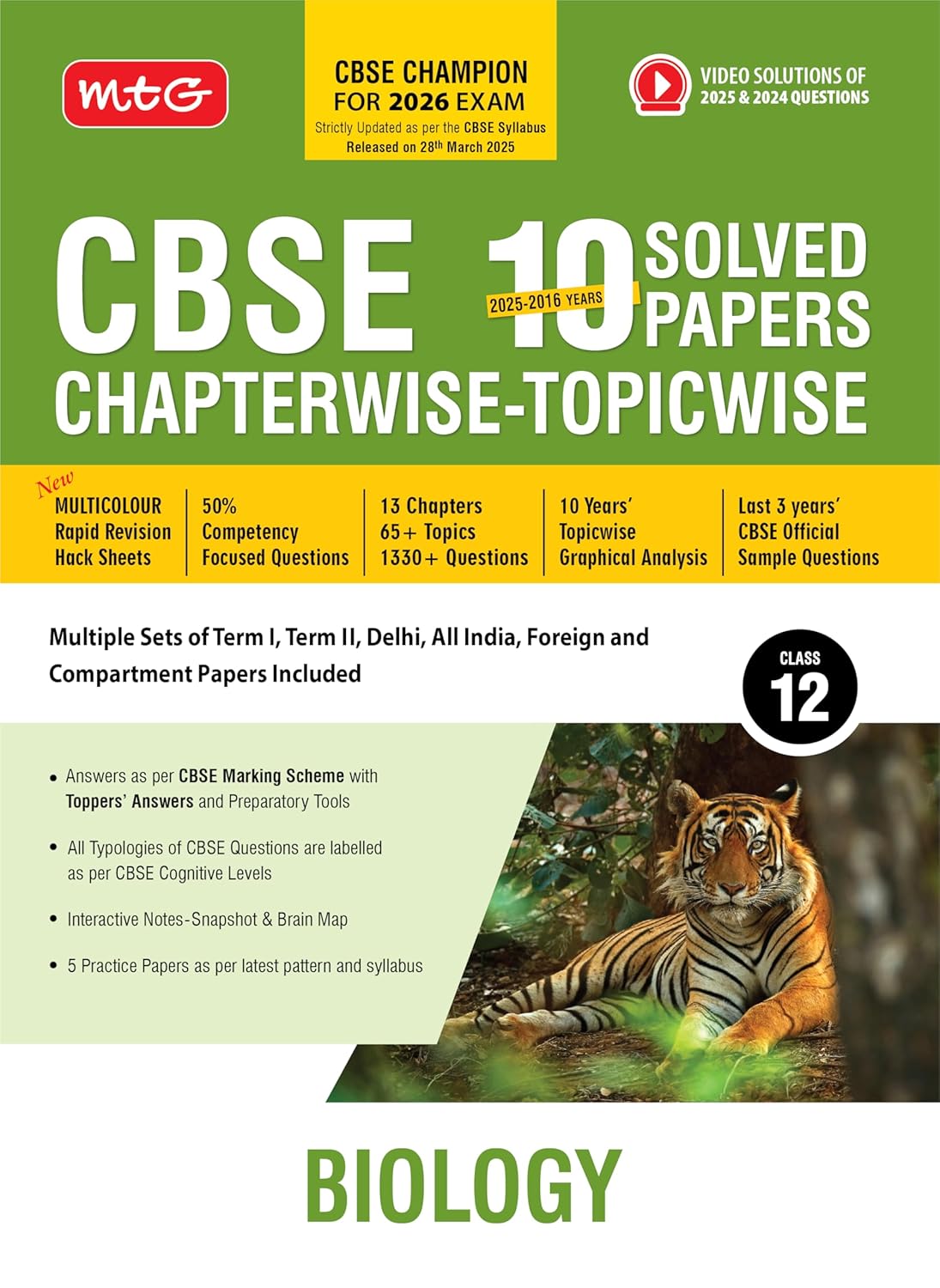 MTG CBSE 10 Years (2025-2016) Chapterwise Topicwise Solved Papers Class 12 Biology - CBSE Champion For 2026 Exam | Free Video Solution of PYQs | CBSE Sample Papers (As Per Latest Pattern)