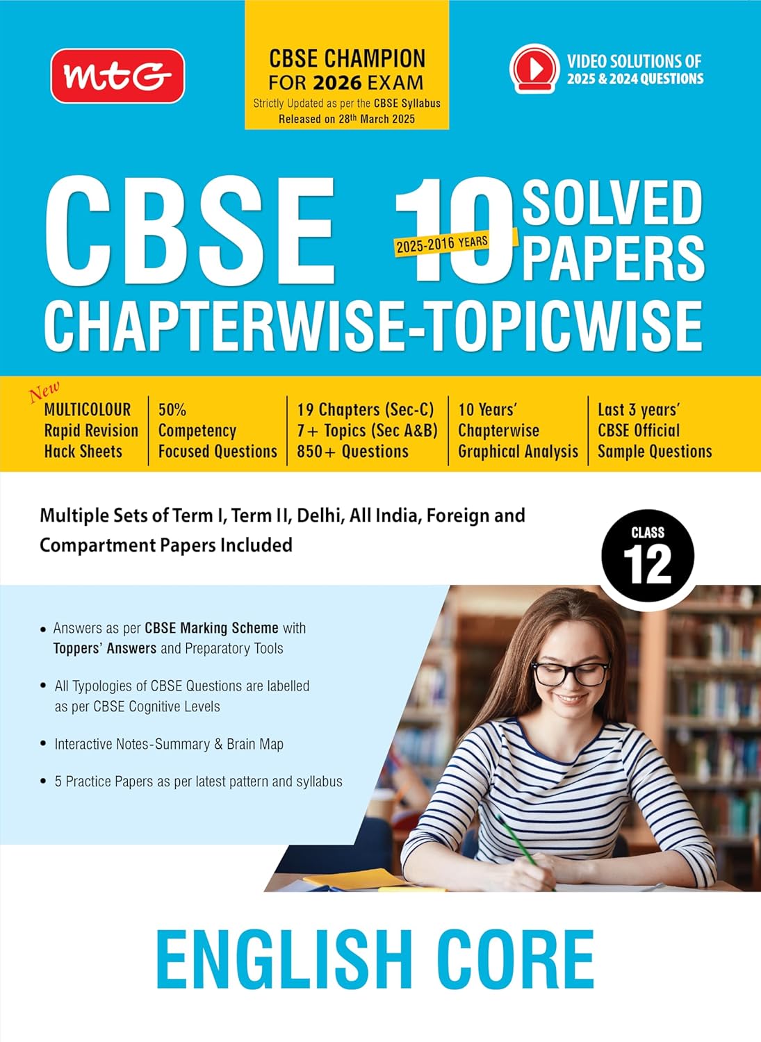 MTG CBSE 10 Years (2025-2016) Chapterwise Topicwise Solved Papers Class 12 English Core - CBSE Champion For 2026 Exam | Free Video Solution of PYQs | CBSE Sample Papers (As Per Latest CBSE Syllabus)
