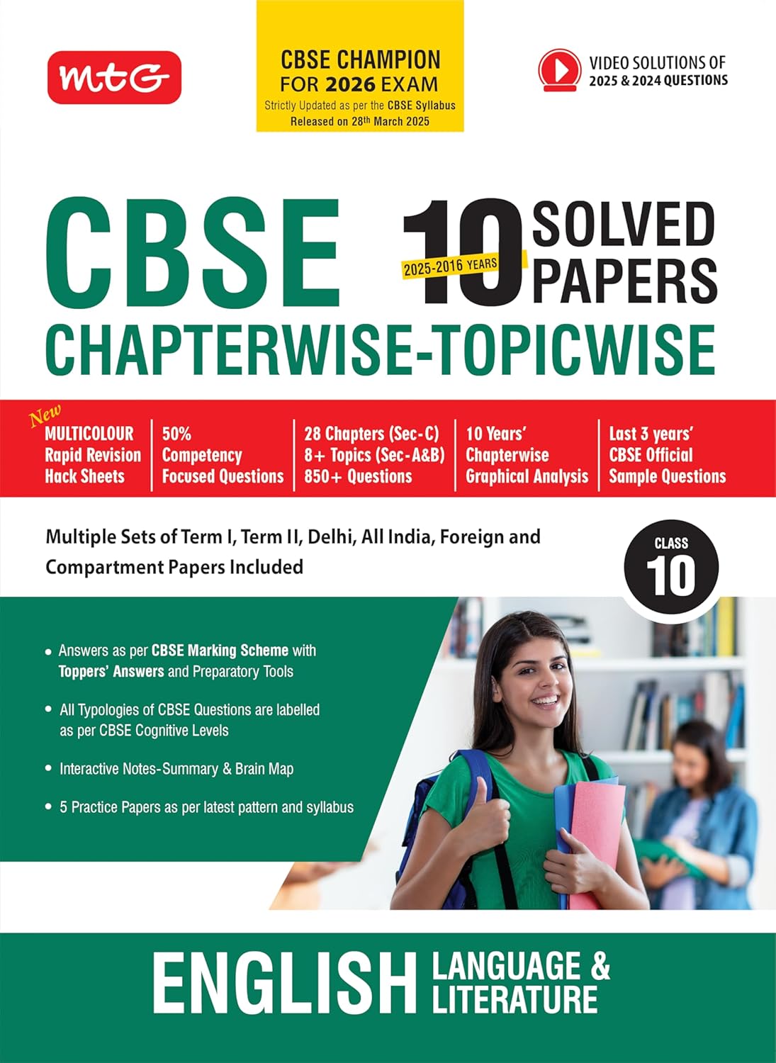 MTG CBSE 10 Years (2025-2016) Chapterwise Topicwise Solved Papers Class 10 English Language & Literature - CBSE Champion For 2026 Exam | Free Video Solution of PYQs (As Per Latest Pattern)