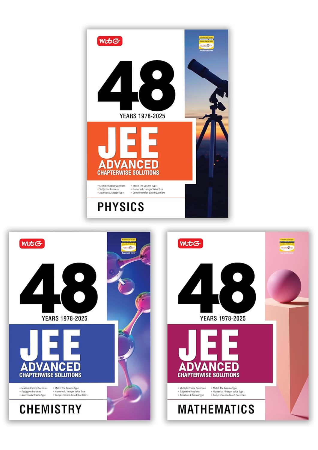 MTG 48 Years JEE Advanced (2025-1978) Chapter-wise Previous Years Solved Papers Physics Chemistry & Mathematics (Set of 3 Book) | JEE Advanced PYQ Question Bank For 2026 Exam