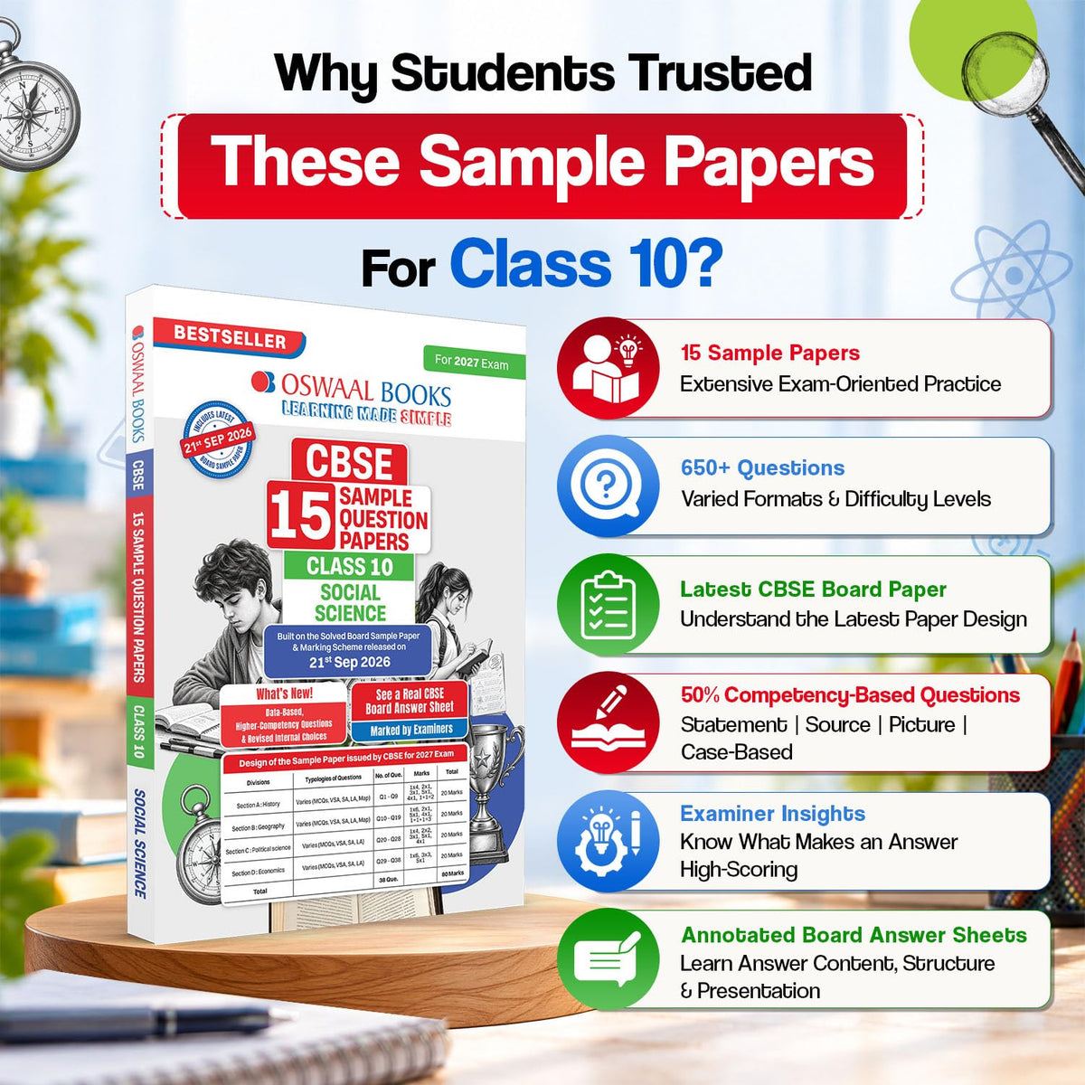 Oswaal Sample Paper Class 10 Social Science for CBSE 2026-27 Board Exams based on latest CBSE SQP dated (21 Sep 2026) | New Questions Typologies