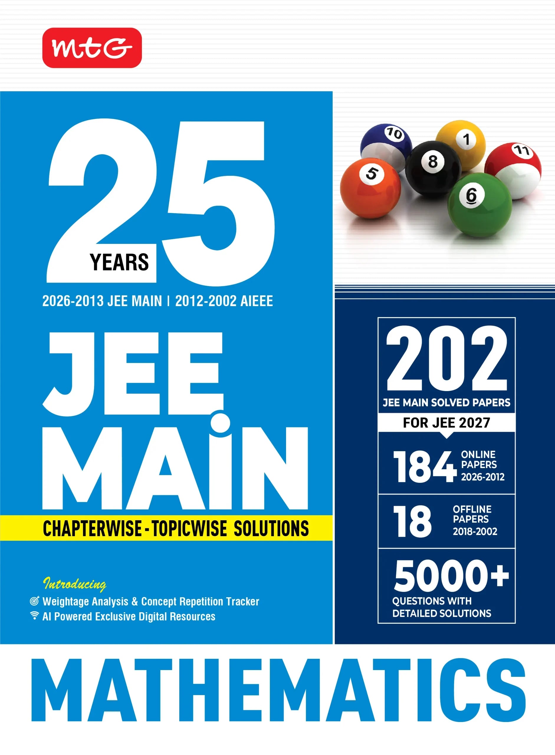 MTG 25 Years (2026-2002) JEE MAIN PYQ Book | 202 Chapter-wise & Topic-wise Previous Years Solved Papers Mathematics For 2027 Exam | Based on New ... Analysis & Concept Repetition Tracker