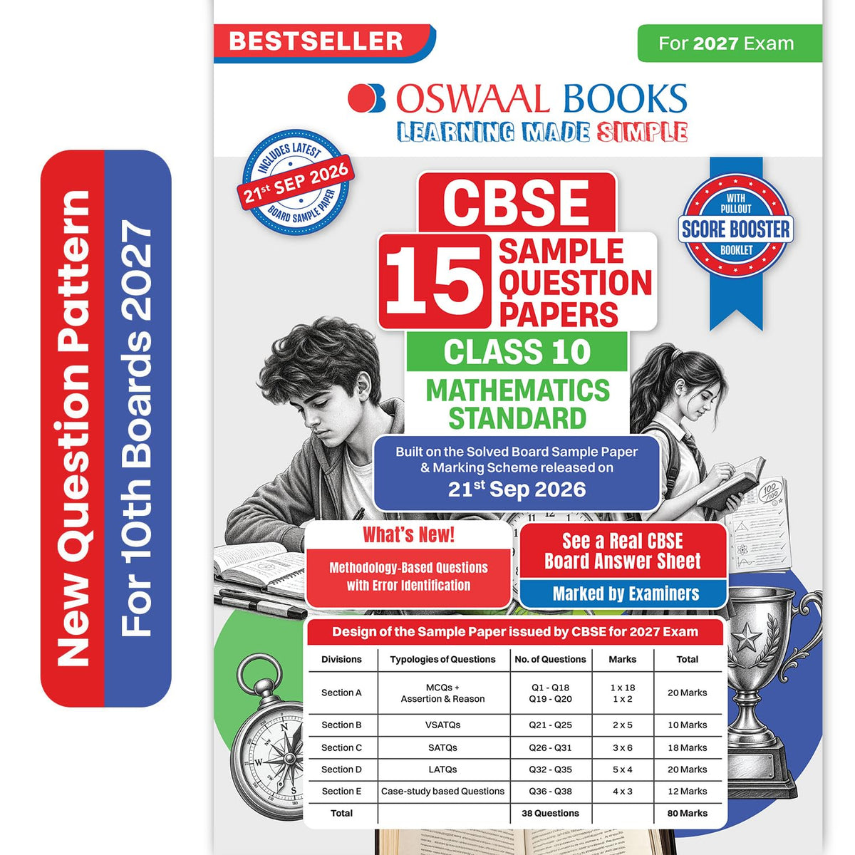 Oswaal Sample Paper Class 10 Mathematics Standard for CBSE 2026-27 Board Exams based on latest CBSE SQP dated (21 Sep 2026) | New Questions Typologies