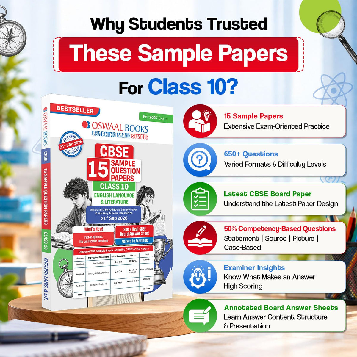 Oswaal Sample Paper Class 10 English Language and Literature for CBSE 2026-27 Board Exams based on latest CBSE SQP dated (21 Sep 2026) | New Questions Typologies
