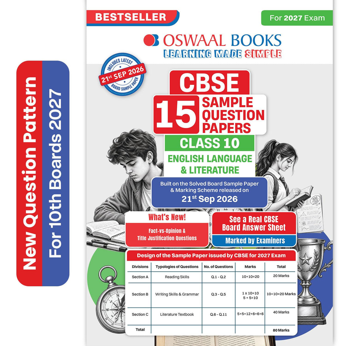 Oswaal Sample Paper Class 10 English Language and Literature for CBSE 2026-27 Board Exams based on latest CBSE SQP dated (21 Sep 2026) | New Questions Typologies