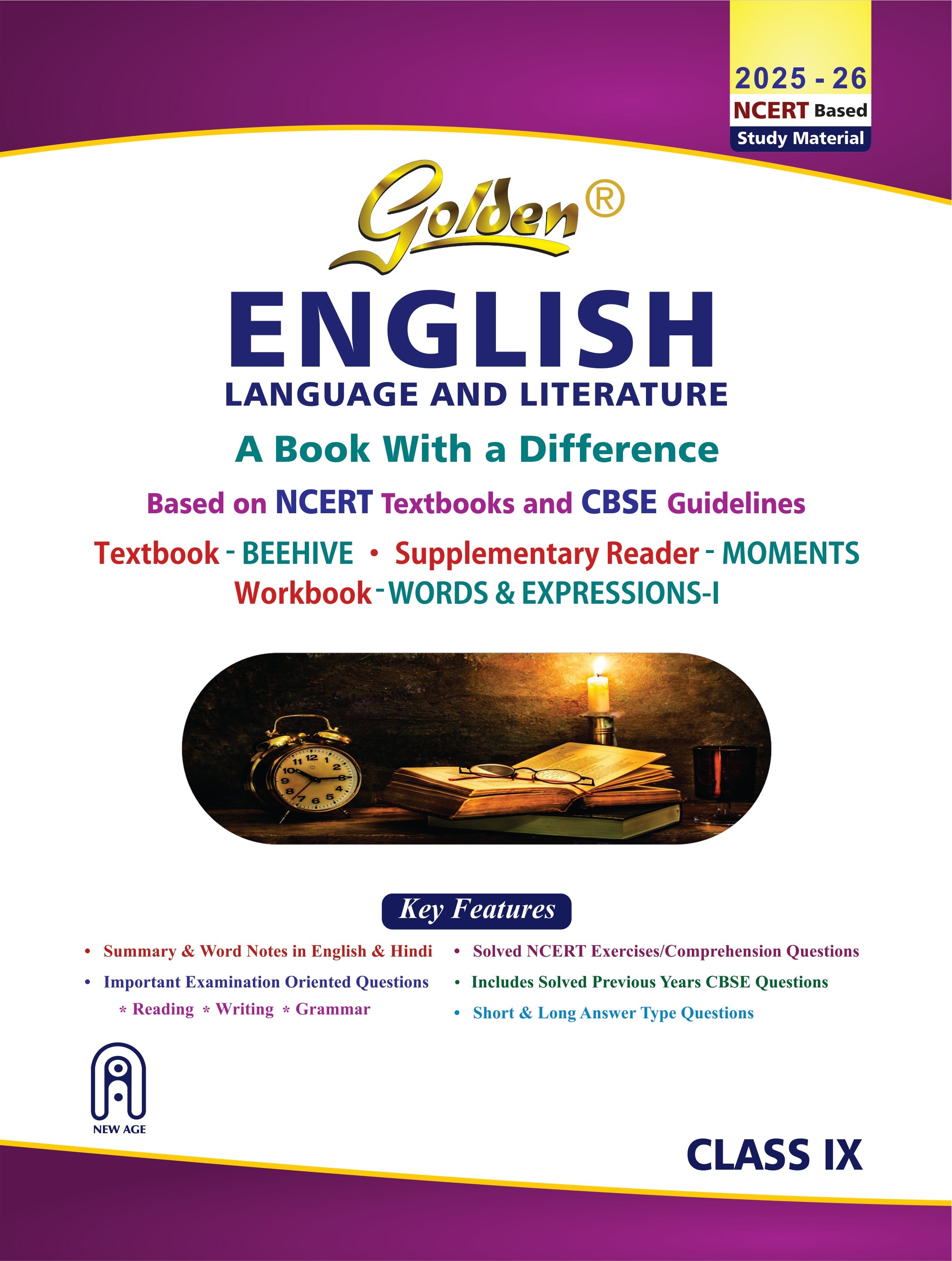Golden English Language and Literature : Based on NEW NCERT Beehive and Moments (For 2026 Final Exams, includes Objective Type Question Bank) - Class 9