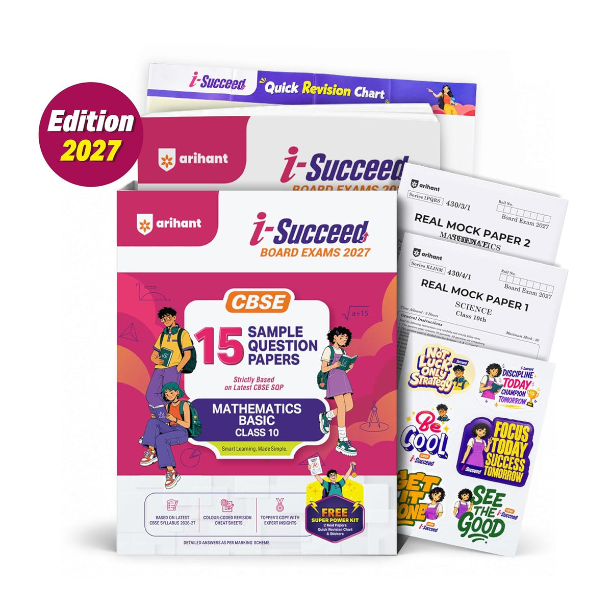 Arihant i-Succeed CBSE Sample Papers 2027 Class 10 Mathematics Basic | 15 Sample Question Papers | Colour-Coded Revision Cheat Sheets, Toppers Copy with Expert Insights | Free Super Power Kit