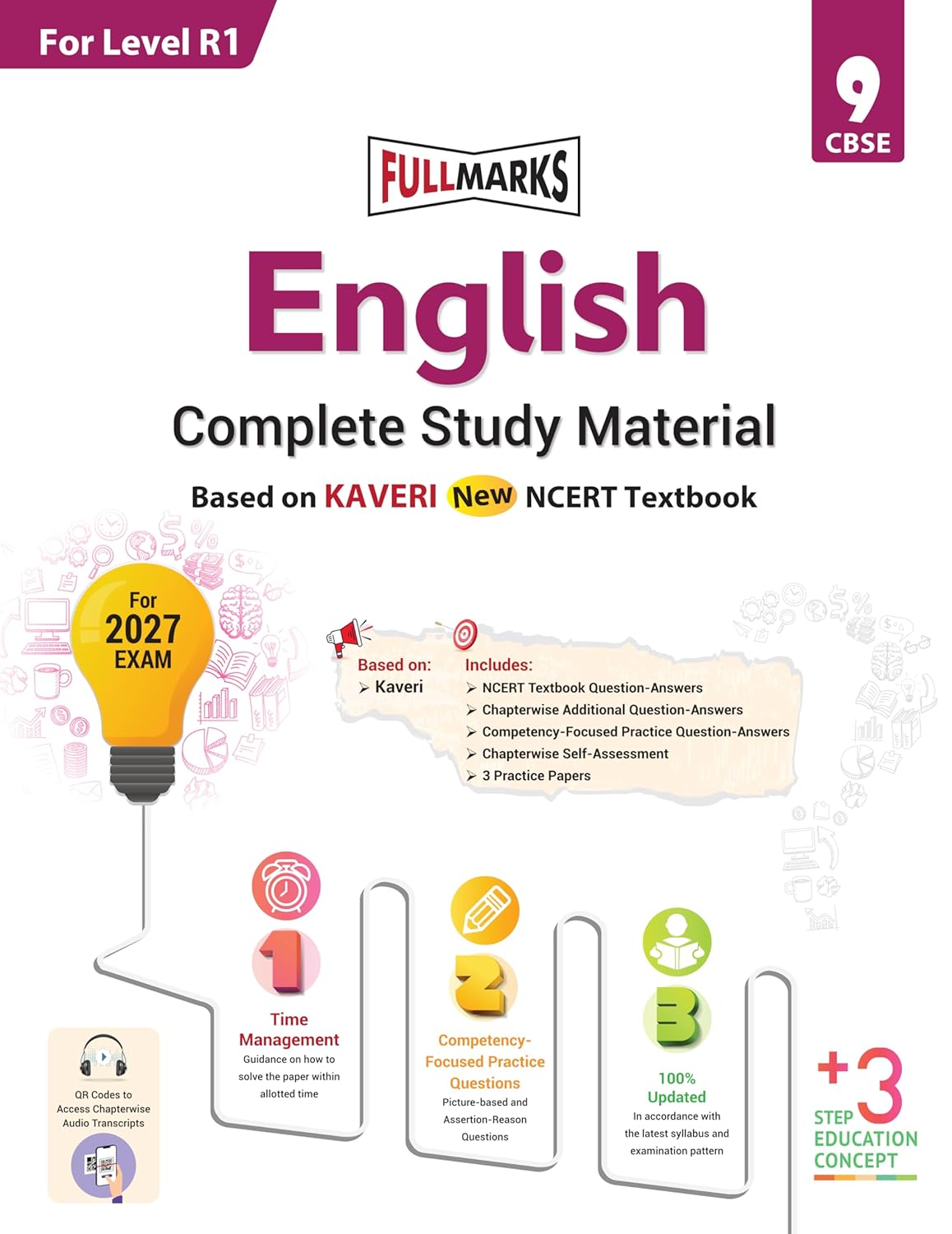 Full Marks English Complete Study Material for Class 9 | Based on New NCERT Textbook KAVERI | Includes Chapterwise Summary, Self-Assessment & Practice Papers | For Level R1