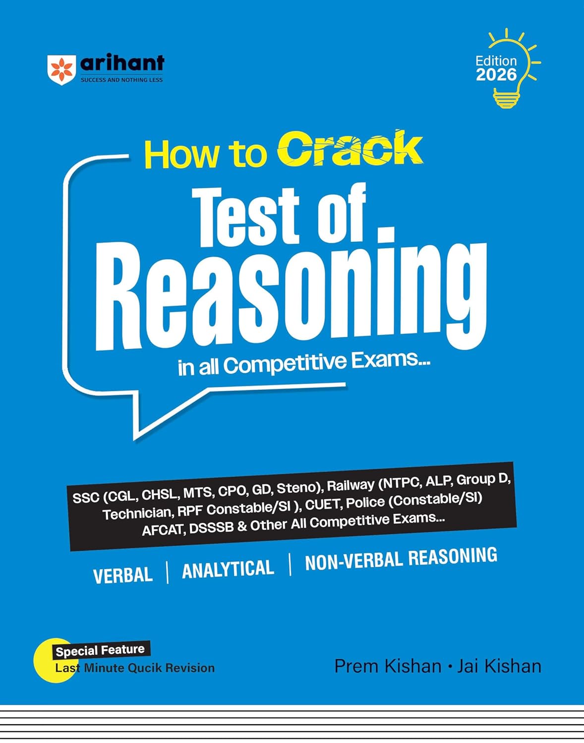 Arihant How to Crack Test of Reasoning | Verbal, Analytical & Non-Verbal Reasoning | Last-Minute Revision Included | Highly Useful for SSC, Railway, ... & All Competitive Exams | English Medium