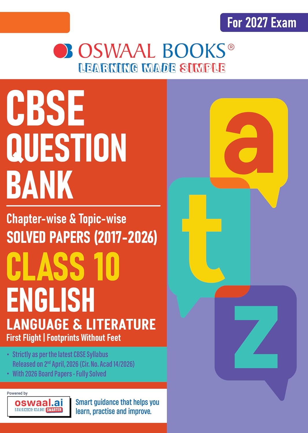 Oswaal CBSE Class 10 English Language & Literature Question Bank | Chapter & Topic-wise Solved Papers (2017–2026) | Based on Latest Syllabus (April 2026) | Includes 2026 Papers | For 2027 Exam