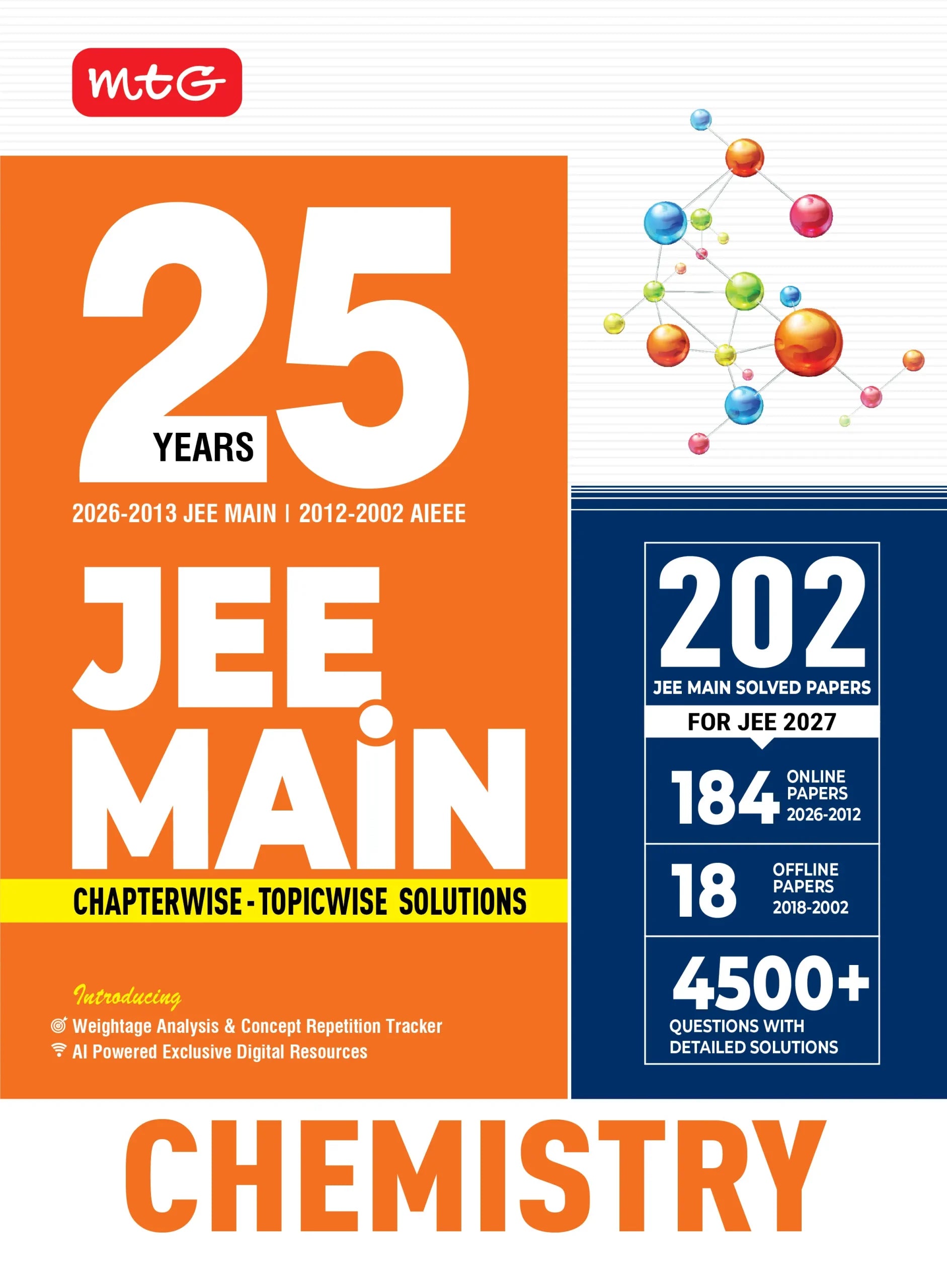 MTG 25 Years (2026-2002) JEE MAIN PYQ Book | 202 Chapter-wise & Topic-wise Previous Years Solved Papers Chemistry For 2027 Exam | Based on New ... Analysis & Concept Repetition Tracker