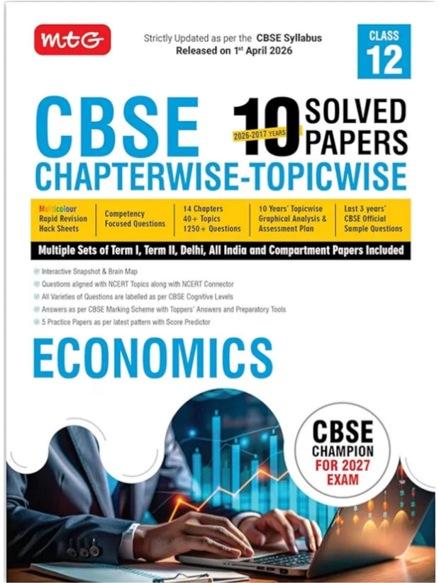 MTG CBSE Class 12 PYQs Book | 10 Years (2026-2017) Chapterwise Topicwise Solved Papers Class 12 Economics - CBSE Champion For 2027 Exam | CBSE Sample Papers (As Per Latest Pattern)