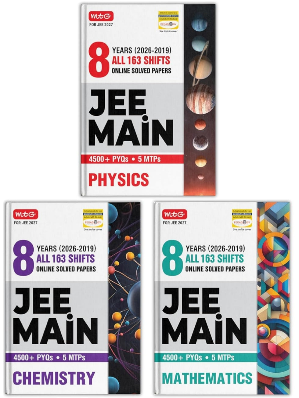 MTG JEE Main 8 Years (2026-2019) PYQs Physics, Chemistry & Mathematics (Set of 3 Books) | All 163 Shift Previous Years Solved Papers For JEE Main 2027 Exams