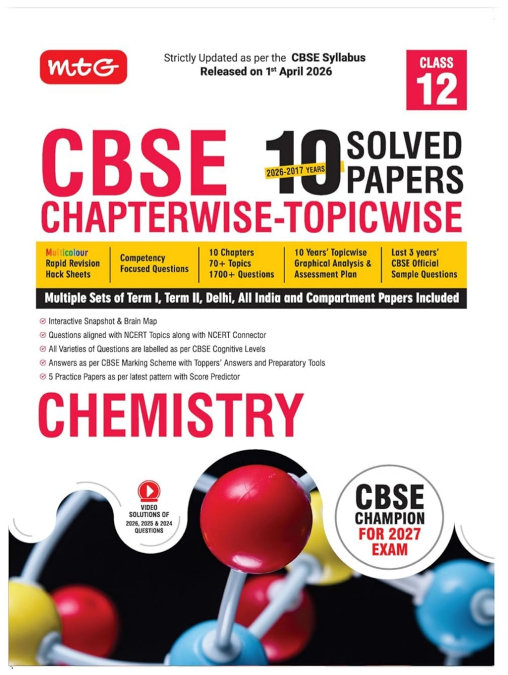 MTG CBSE Class 12 PYQs Book | 10 Years (2025-2016) Chapterwise Topicwise Solved Papers Class 12 Chemistry - CBSE Champion For 2026 Exam | Free Video ... | CBSE Sample Papers (As Per Latest Pattern)