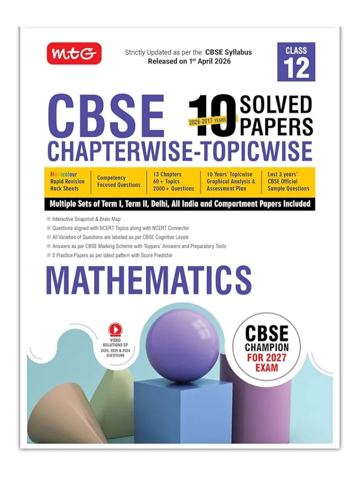MTG CBSE Class 12 PYQs Book | 10 Years (2026-2017) Chapterwise Topicwise Solved Papers Class 12 Mathematics - CBSE Champion For 2027 Exam | Free Video ... | CBSE Sample Papers (As Per Latest Pattern)
