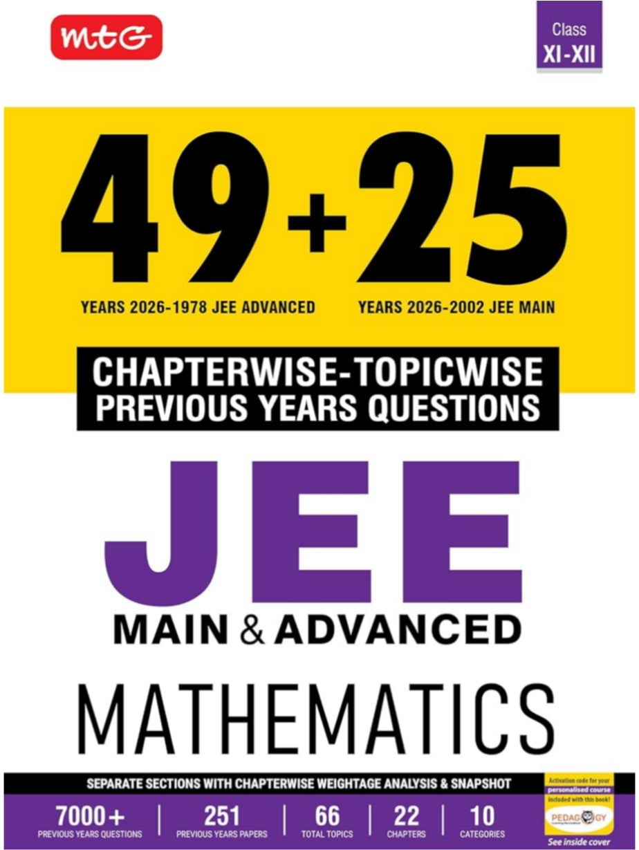 (Pre- Order) MTG 49 + 25 Years (2026-2002) JEE Main and Advanced (2026-1978) PYQ Book Mathematics | Chapter-wise Topic-wise Solved Papers with Free Smart Book For 2027 Exam
