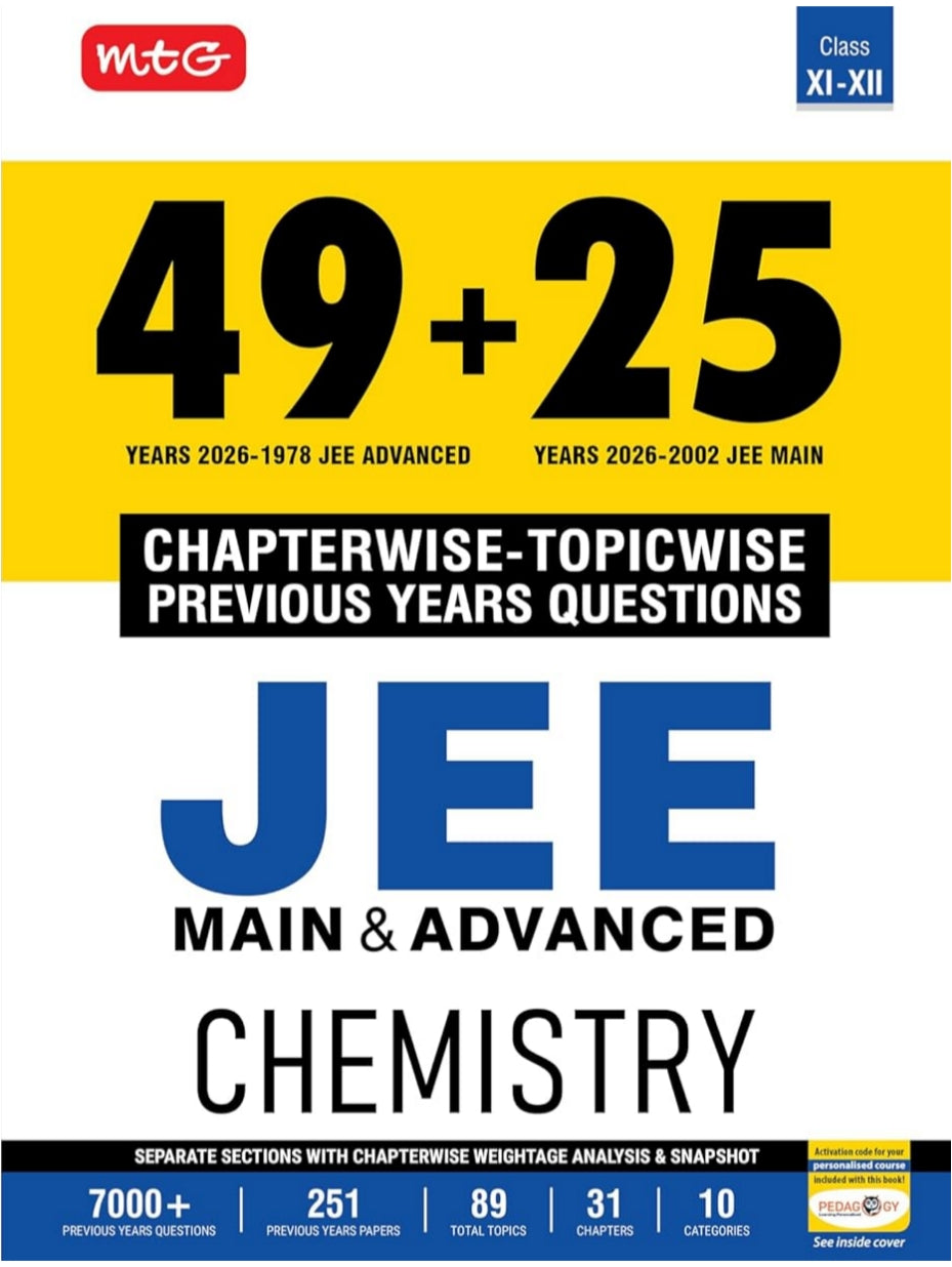 (Pre-Order) MTG 49 + 25 Years (2026-2002) JEE Main and Advanced (2026-1978) PYQ Book Chemistry | Chapter-wise Topic-wise Solved Papers with Free Smart Book For 2027 Exam