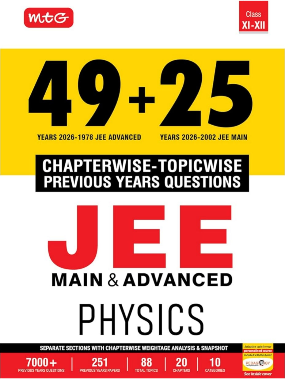 (Pre- Order) MTG 49 + 25 Years (2026-2002) JEE Main and Advanced (2026-1978) PYQ Book Physics | Chapter-wise Topic-wise Solved Papers with Free Smart Book For 2027 Exam