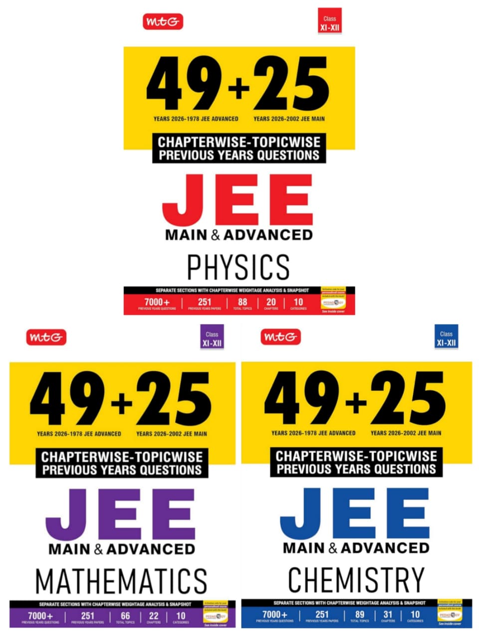 (Pre- Order) MTG 49 + 25 Years (2026-2002) JEE Main and Advanced (2026-1978) PYQ Book Physics, Chemistry & Mathematics (Set of 3) | Chapter-wise Topic-wise Solved Papers with Free Smart Book For 2027 Exam