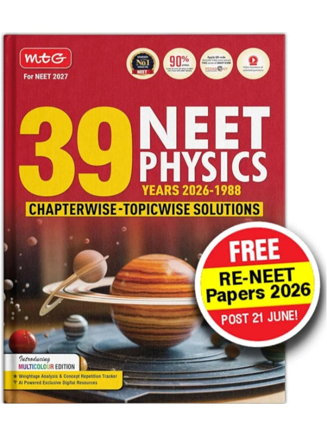 MTG NEET PYQ 39 Years Physics Book For 2026-2027 Exam | Chapterwise Topicwise Solved Question Papers | Free Video Solutions | AI Powered Digital Resource