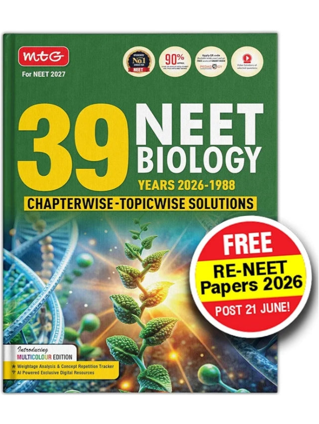 MTG NEET PYQ 39 Years Biology Book For 2026-2027 Exam | Chapterwise Topicwise Solved Question Papers | Free Video Solutions | AI Powered Digital Resource