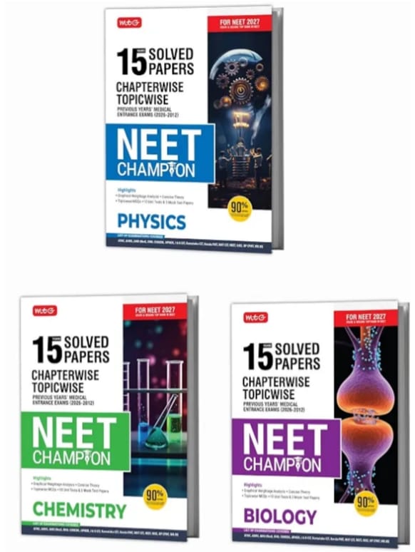 MTG NEET Champion Physics, Chemistry, Biology (Set of 3) | 15 Years Chapterwise Topicwise Solved Papers (PYQ Book) With Medical Entrance Questions For 2026 Exam