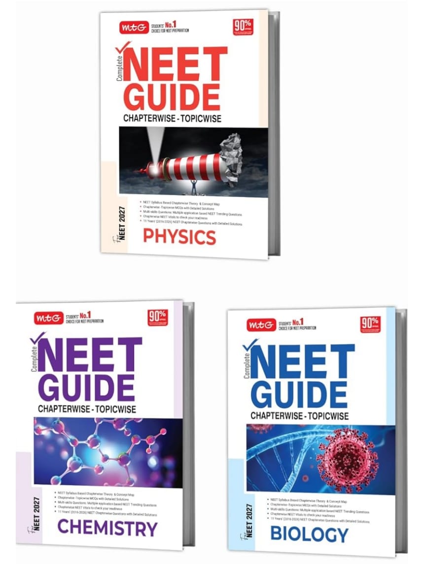 MTG Complete NEET Guide Physics, Chemistry & Biology For 2027 Exam (Set of 3) | Chapterwise Topicwise Theory, MCQs & Concept Map | 11 Years PYQs Book with Detailed Solutions