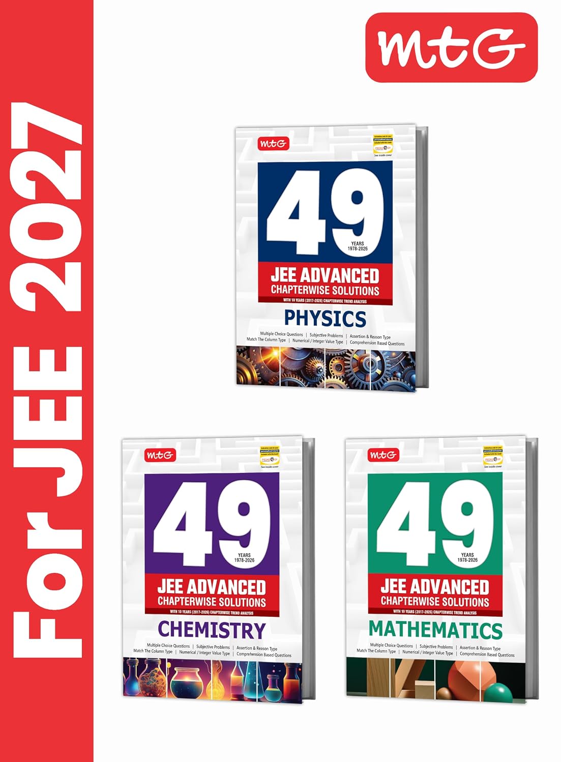 MTG 49 Years (2026-1978) JEE Advanced PYQ Physics, Chemistry & Mathematics For 2027 Exam | Chapter-wise Solved Question Papers with Trend Analysis & Smart Book (Set of 3)