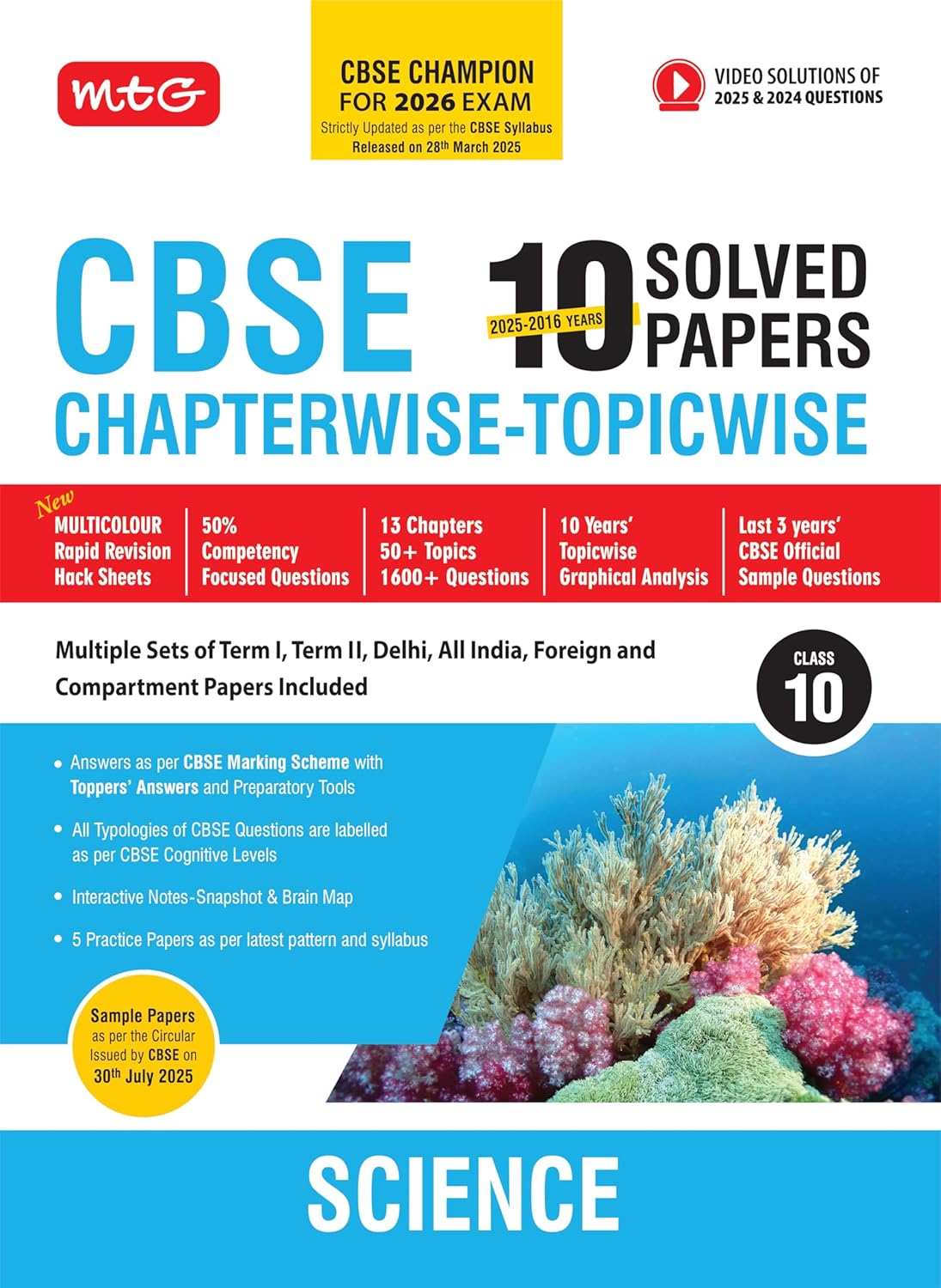 MTG CBSE 10 Years (2025-2016) Chapterwise Topicwise Solved Papers Class 10 Science - CBSE Champion For 2026 Exam | CBSE Sample Paper | Free Video ...