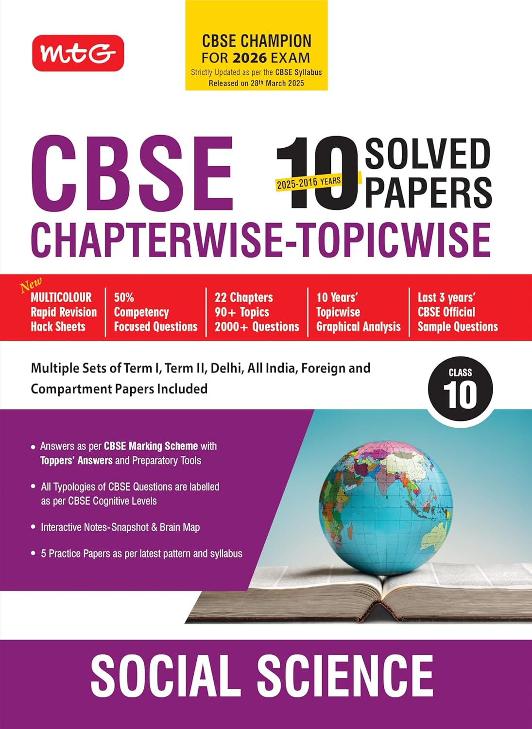 MTG CBSE 10 Years (2025-2016) Chapterwise Topicwise Solved Papers Class 10 Social-Science - CBSE Champion For 2026 Exam | Free Video Solution of PYQs | CBSE Sample Paper