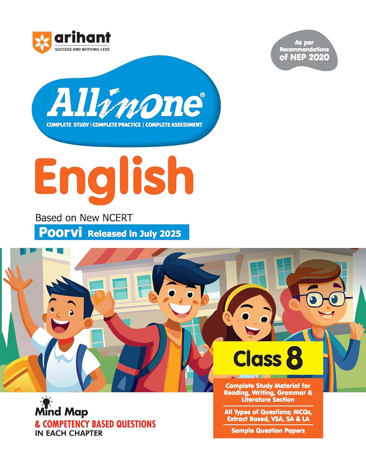 Arihant All in One English Class 8 Book 2025 | NCERT Textbook Based Poorvi | As per NEP 2020 | Complete Study, Grammar, Literature & Writing with Mind Maps, Competency Based Questions & Sample Papers | English Medium