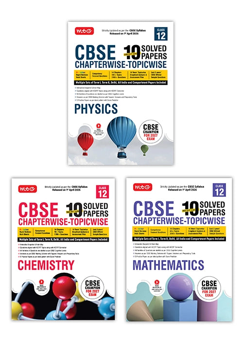 CBSE 10 Years (2026-2017) Chapterwise Topicwise Solved Papers Class 12 Physics, Chemistry and Mathematics (Set of 3 Books) – CBSE Champion For 2027 Exam | Video Solution of PYQs