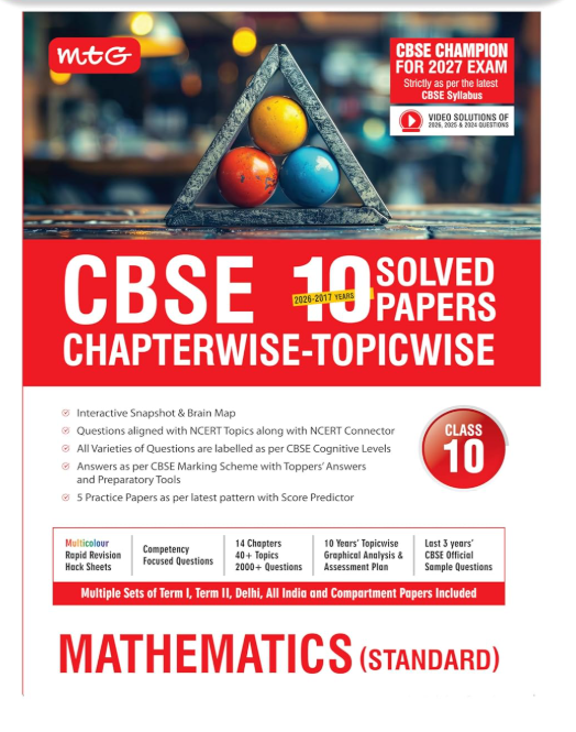 MTG CBSE Class 10 PYQs Book | 10 Years (2026-2017) Chapterwise Topicwise Solved Papers Mathematics Standard - CBSE Champion For 2027 Exam | Free Video ... | CBSE Sample Paper (As Per Latest Pattern)