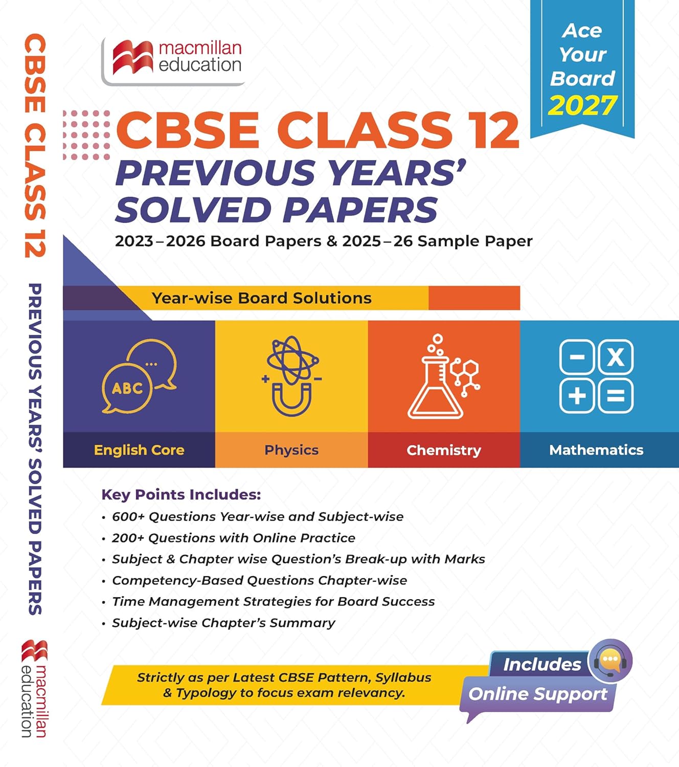 Macmillan CBSE Class 12 Previous Year Question Papers (PYQ) 2023–2026 For 2027 Board Exam | 600+ Questions | 2025–26 Sample Paper | Physics, Chemistry, Mathematics and English | QR For Practice (PCM) | Latest 4 Years CBSE PYQs + Sample Paper