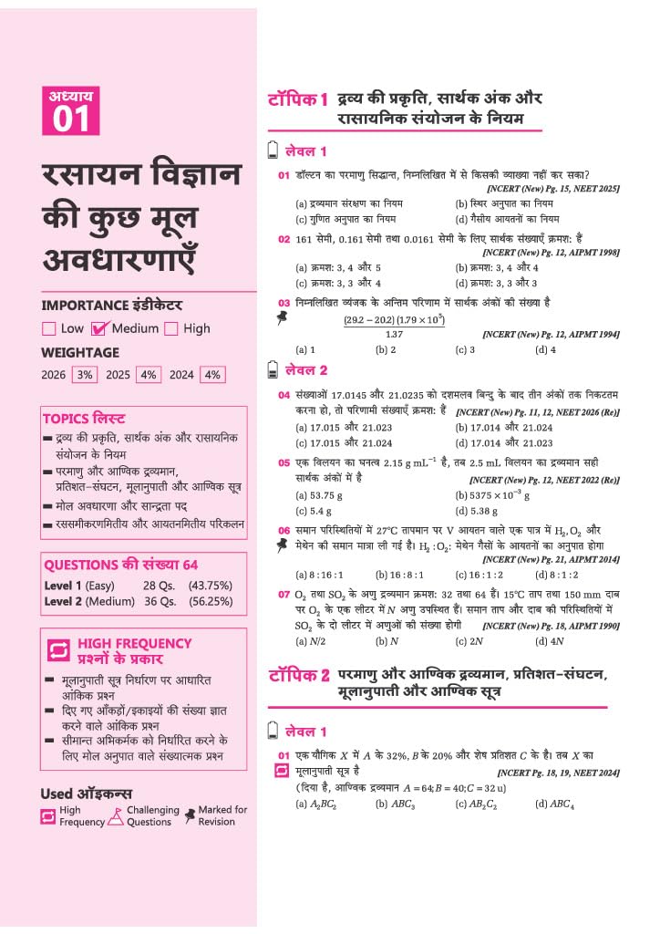Arihant 39 Years NEET Chapterwise Topicwise Levelwise Chemistry (Rasayan Vigyan) | 1800+ PYQs NEET AIPMT (2026–1988) | Authenticated Solutions with Question Tagging | Key Ideas,Concept Enhancer