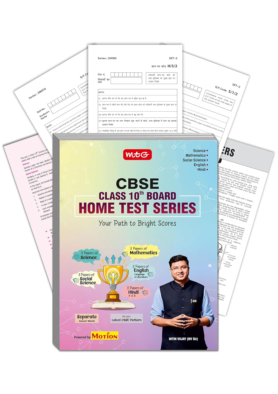 MTG CBSE Class-10 Home Test Series For 2026 Board Exam By NV Sir Powered by Motion Institute | 13 Mock Test Papers + Answer Sheets Science, ... & Hindi (As Per Latest Pattern)
