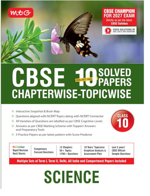 MTG CBSE Class 10 PYQs Book | 10 Years (2026-2017) Chapterwise Topicwise Solved Papers Science - CBSE Champion For 2027 Exam | Free Video Solution of PYQs | CBSE Sample Paper (As Per Latest Pattern)