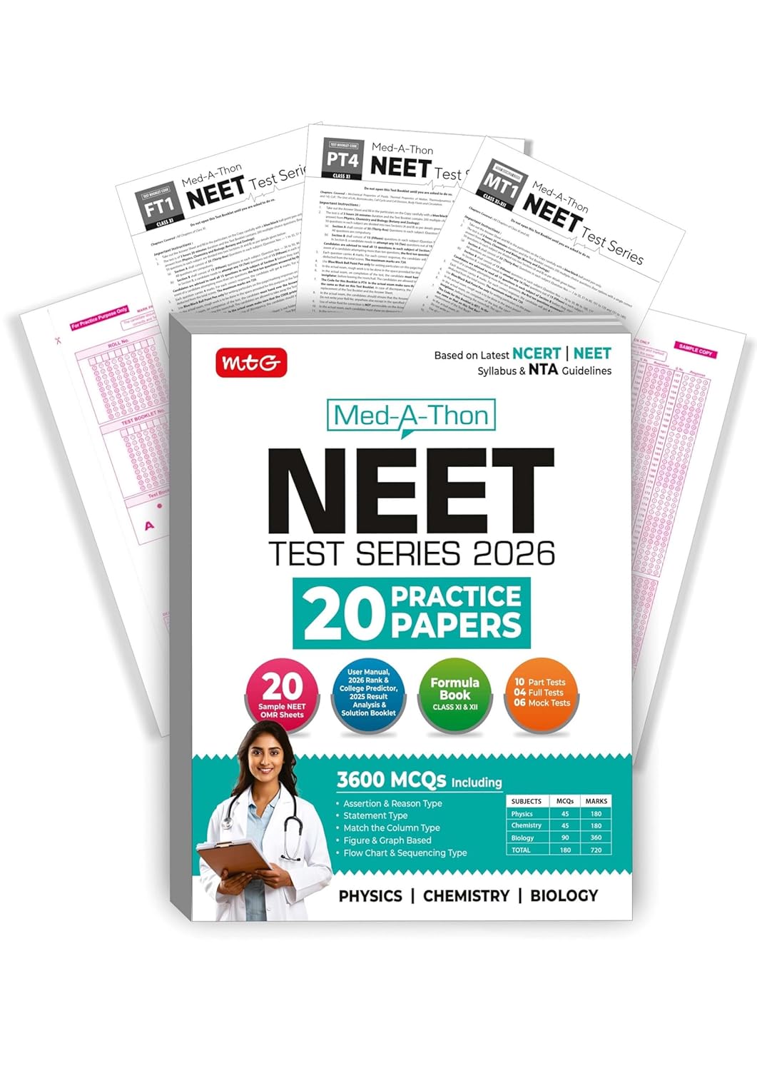 MTG Med-A-Thon NEET Test Series For 2025-2026 Exam | 20 Practice Papers With Solution Booklet | 3600 Probable MCQs & OMR Sheet for Practice (Based on Latest NEET Syllabus)