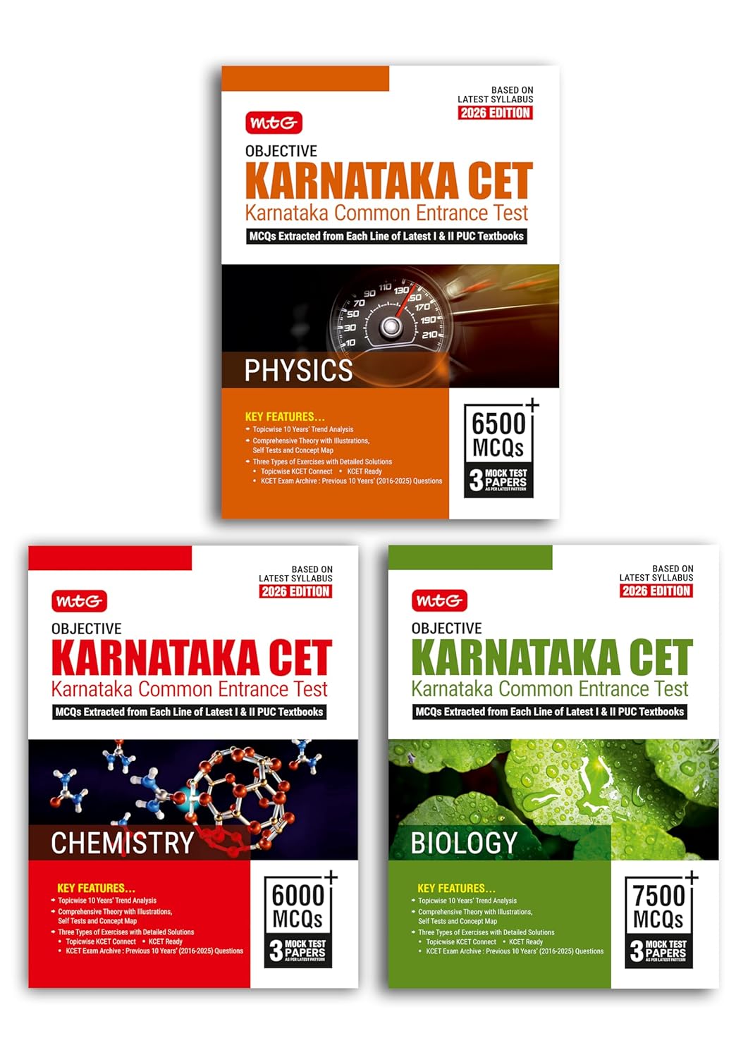 MTG Objective Karnataka CET (KCET) Physics, Chemistry & Biology For 2026 Exam (Set of 3 Books) | KCET Topicwise Theory with 10 Previous Years Solved Question Papers | KCET PYQs & Mock Test Papers [Paperback] MTG Editorial Board