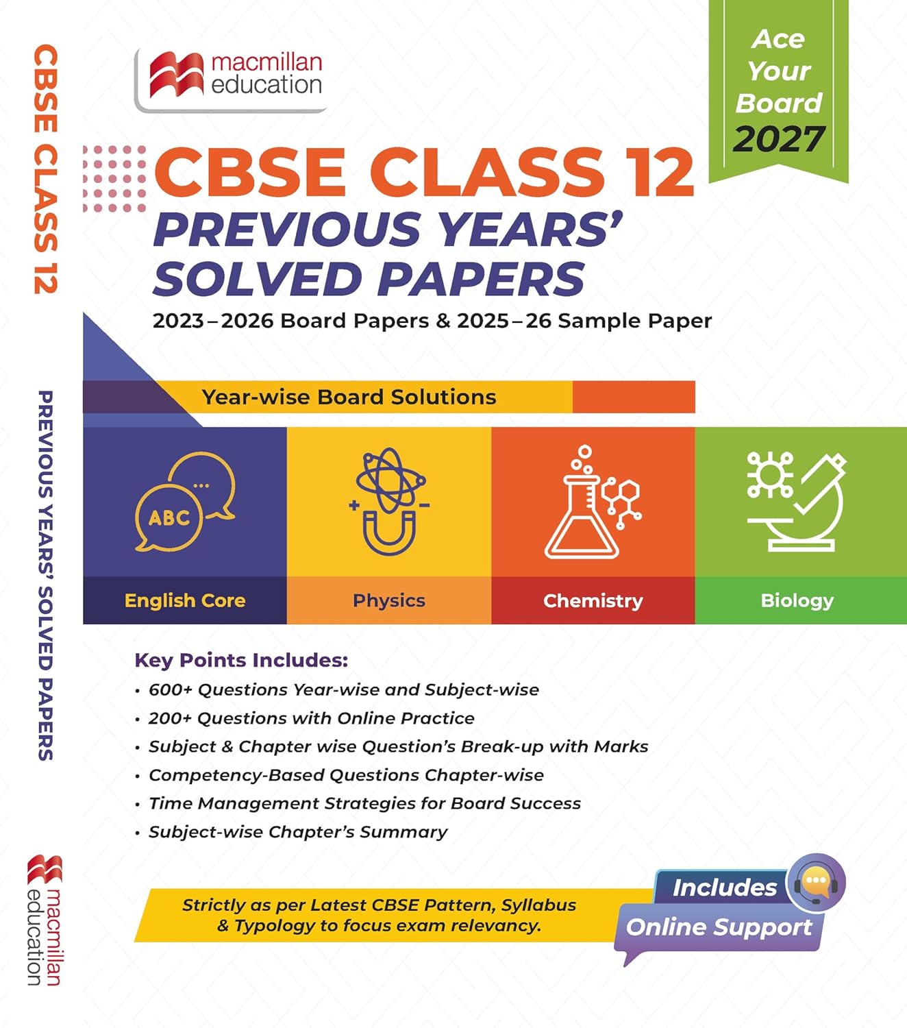 Macmillan CBSE Class 12 Previous Year Question Papers (PYQ) 2023–2026 For 2027 Board Exam | 600+ Questions | 2025–26 Sample Paper | Physics,Chemistry, Biology and English Core | QR For Practice (PCB) | Latest 4 Years CBSE PYQs + Sample Paper