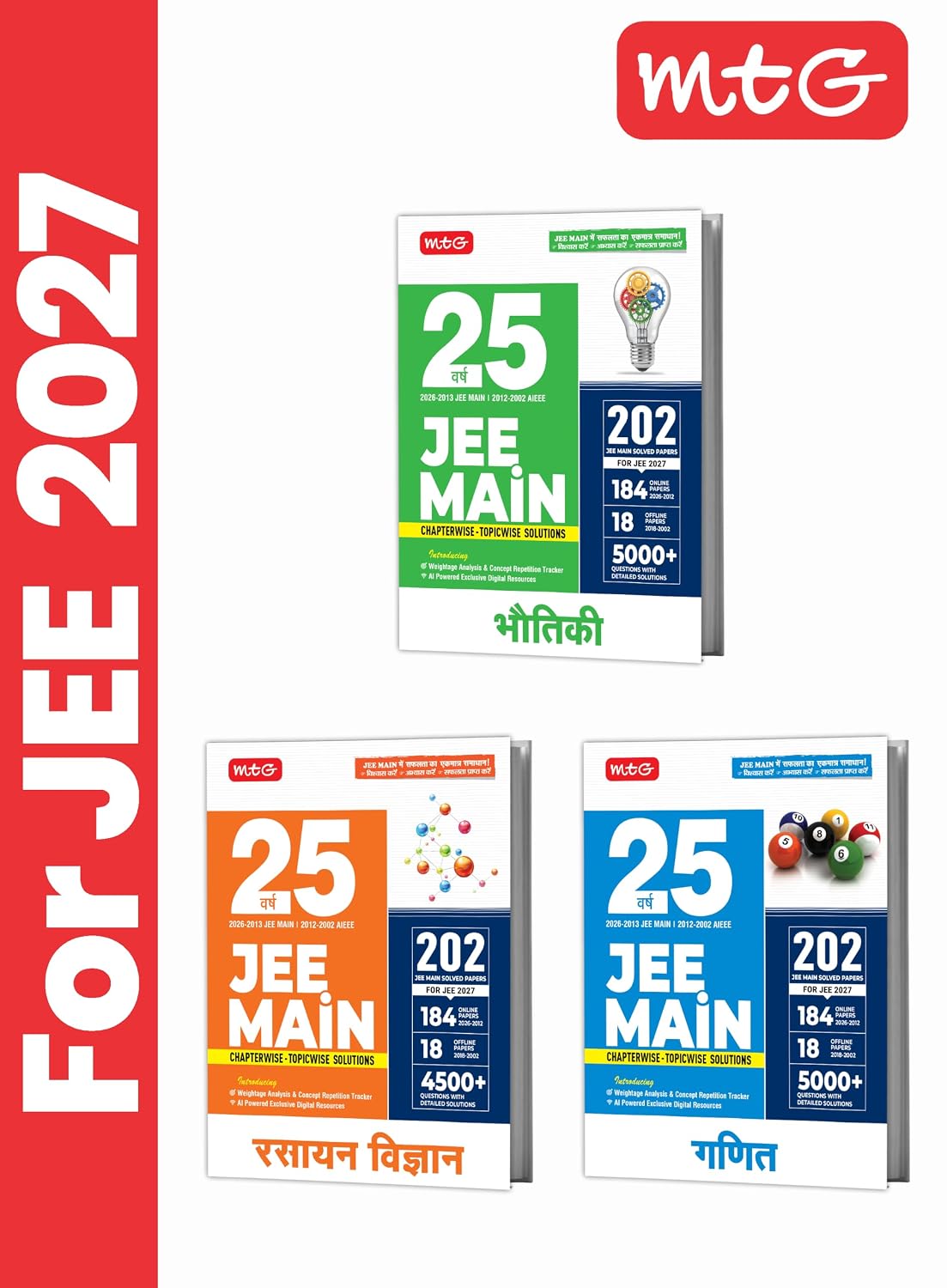 MTG 25 Years (2026-2002) JEE MAIN PYQ Book Hindi Medium | 202 Chapter-wise Topic-wise Previous Years Solved Papers Physics, Chemistry & Mathematics ... Analysis & Concept Repetition Tracker
