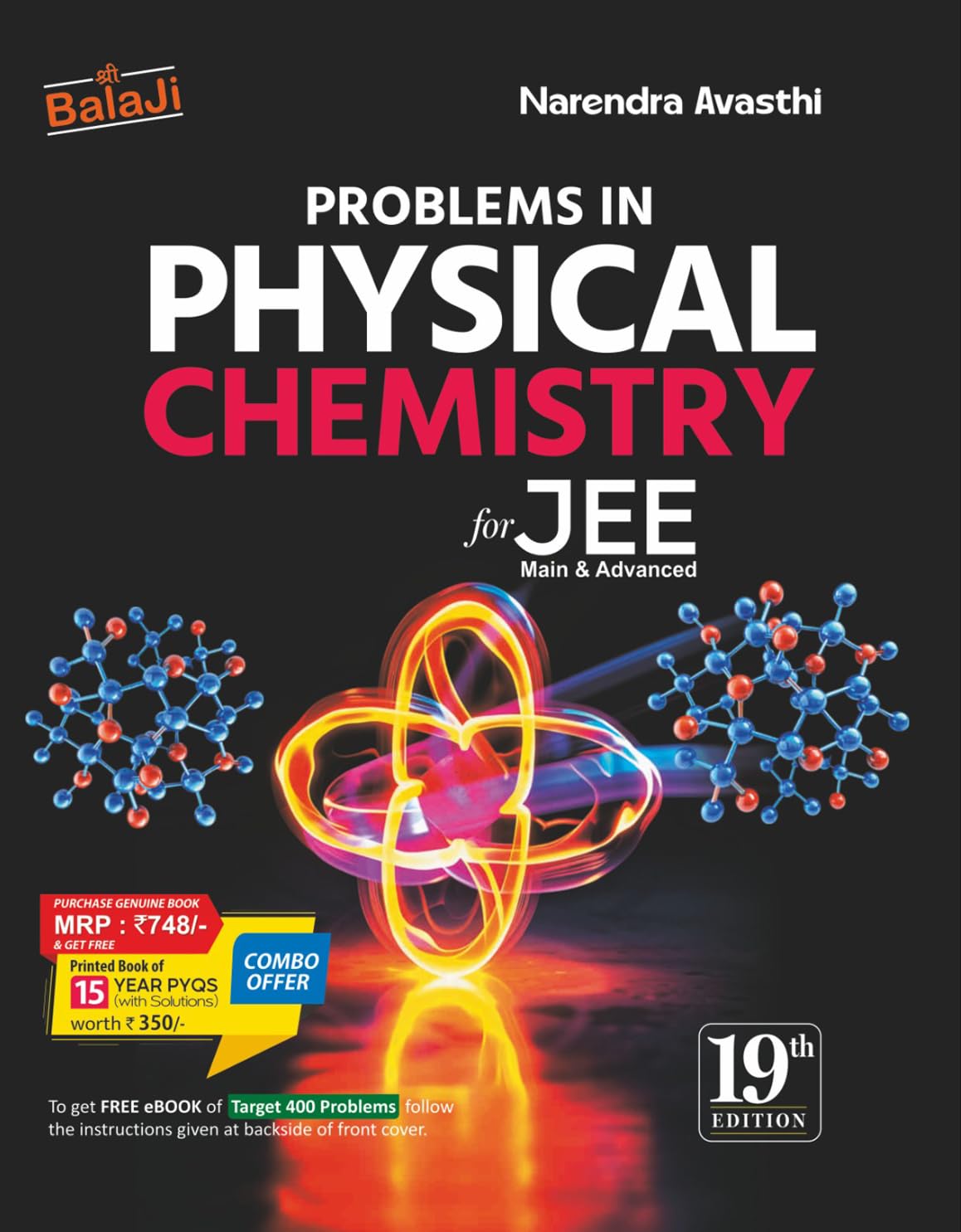 Problems in Physical Chemistry for JEE' by Narendra Avasthi with molecular structures on a dark background.
