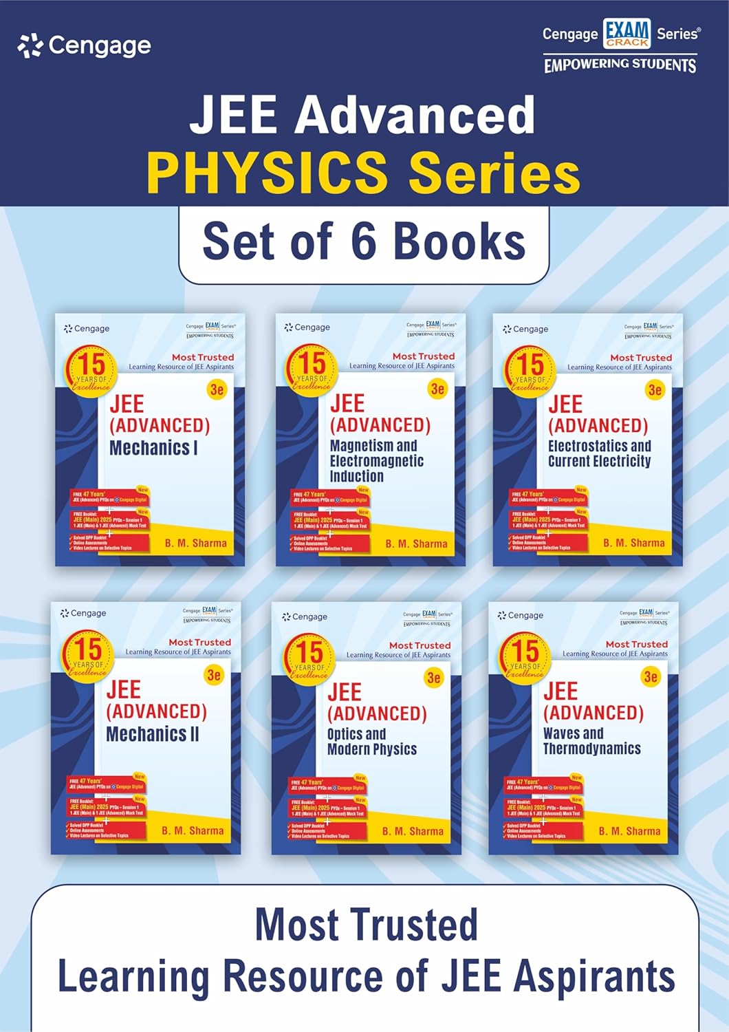 Cengage Physics Combo for JEE Advanced Mechanics I + Mechanics II + Magnetism & Electromagnetic Induction + Electrostatics & Current Electricity + Optics and Modern Physics + Waves and Thermodynamics with Free Online Assessments & Digital Content